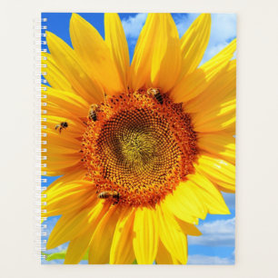 Yellow Sunflower and Bees on Blue Sky - Summer Day Planner