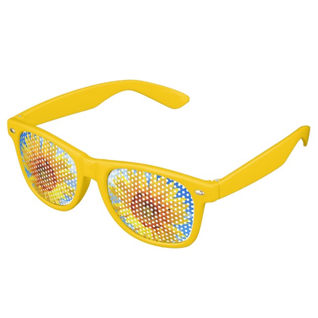 Yellow Sunflower and Bees on Blue Sky - Summer Day Retro Sunglasses (Angled)