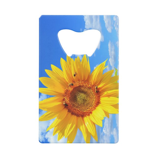 Yellow Sunflower and Bees on Blue Sky - Summer Joy (Front)