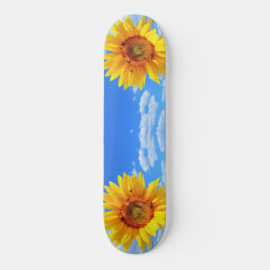 Yellow Sunflower and Bees on Blue Sky - Summer Skateboard