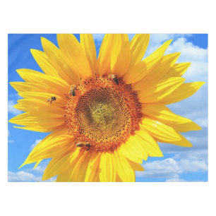 Yellow Sunflower and Bees on Blue Sky - Summer  Tablecloth