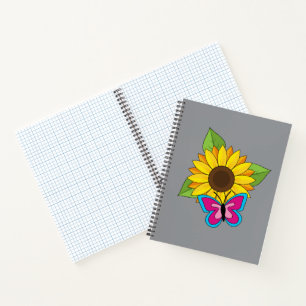 Yellow Sunflower and Blue Pink Butterfly Notebook