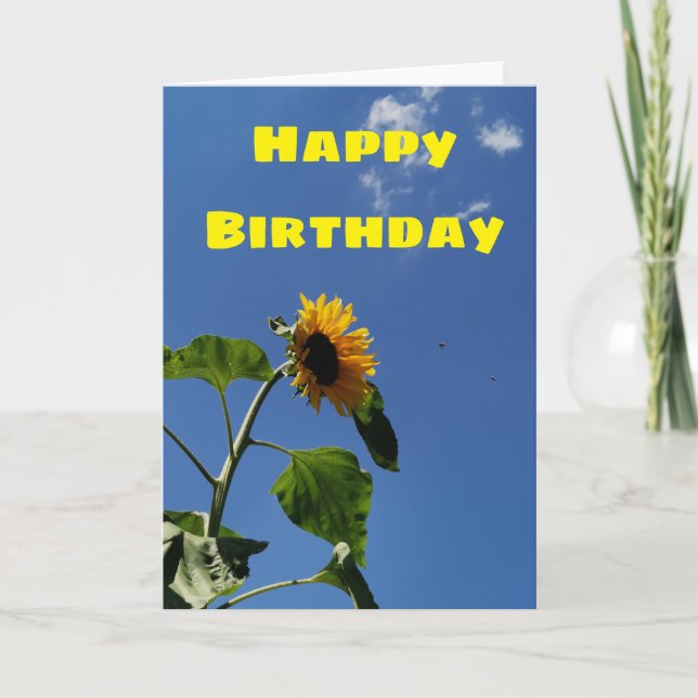 Yellow Sunflower and Blue Sky Birthday Card (Front)