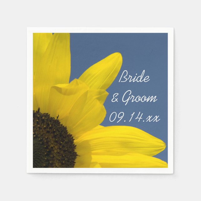 Yellow Sunflower and Blue Sky Wedding Napkin (Front)