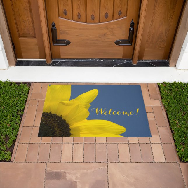 Yellow Sunflower and Blue Sky Welcome Doormat (Outdoor)