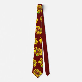 Yellow Sunflower and Butterfly on Red Background Tie