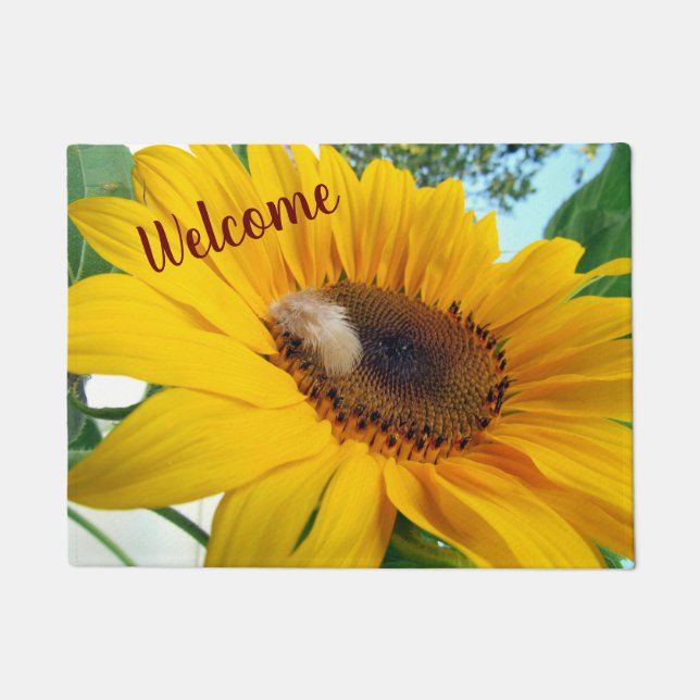 Yellow Sunflower and Feather -  Doormat (Front)