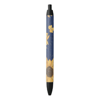 Yellow Sunflower and navy blue watercoler pen