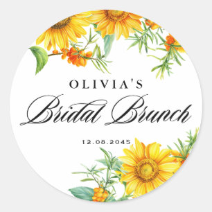 Yellow Sunflower and Seabuckthorn Bridal Brunch Classic Round Sticker