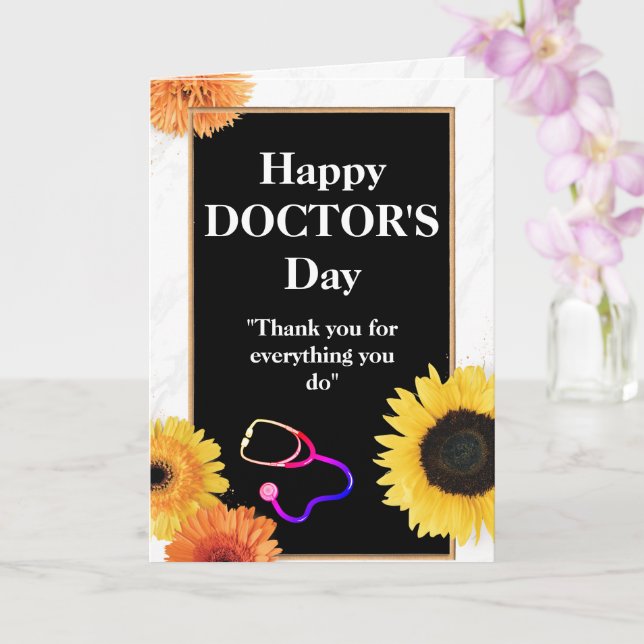 Yellow Sunflower and stethoscope Doctor's Day  Card (Orchid)