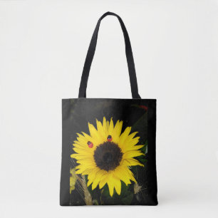 Yellow Sunflower And Two Ladybugs Tote Bag
