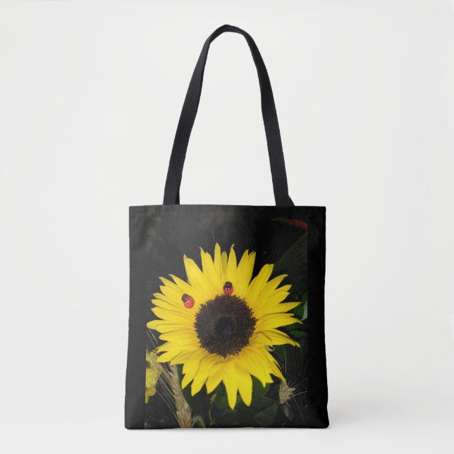 Yellow Sunflower And Two Ladybugs Tote Bag (Front)