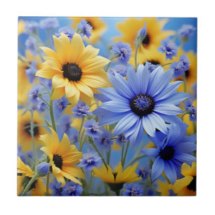 Yellow Sunflower And Wildflowers Tile