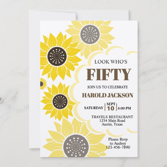 Yellow Sunflower Any Age Birthday Invitation (Front)