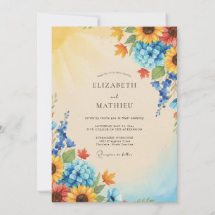 Yellow Sunflower Autumn Eucalyptus Wedding Invitation