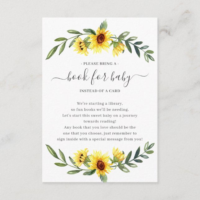 Yellow Sunflower Baby Shower Book for Baby Enclosure Card (Front)