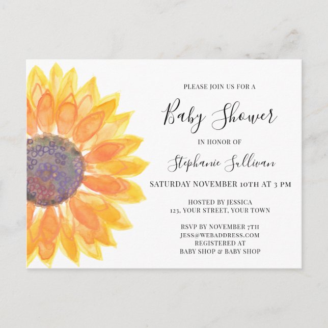 Yellow Sunflower Baby Shower Invitation Postcard (Front)