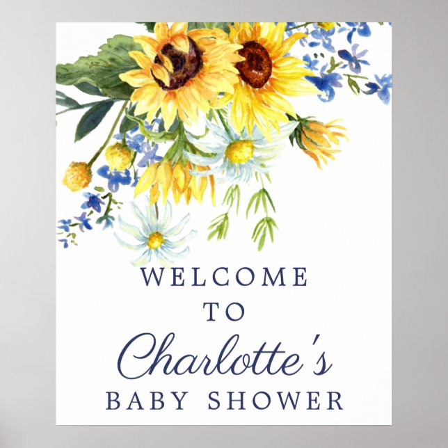 Yellow Sunflower Baby Shower Welcome Sign (Front)