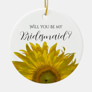 Yellow Sunflower Be My Bridesmaid Ceramic Tree Decoration