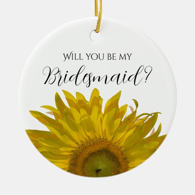 Yellow Sunflower Be My Bridesmaid Ceramic Tree Decoration (Front)