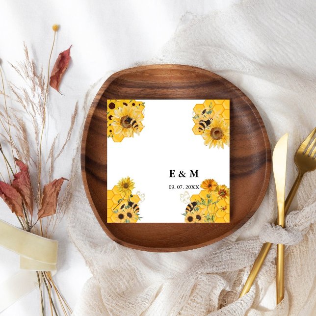 Yellow Sunflower bee boho lemon wedding Napkin (Creator Uploaded)
