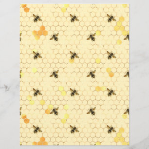 Yellow Sunflower Bee Scrapbook Paper Sheet