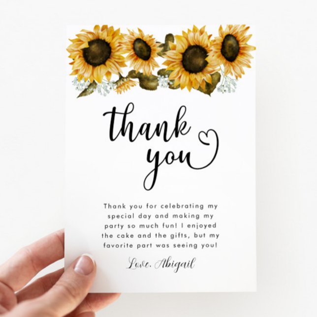 Yellow Sunflower Birthday Party   Thank You Card (Creator Uploaded)