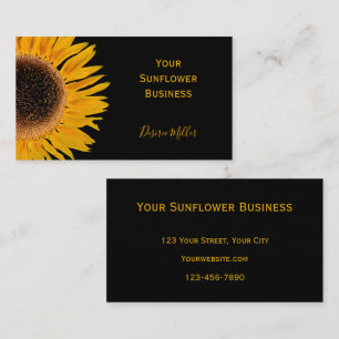 Yellow Sunflower Black Background Country Rustic Business Card