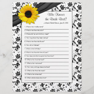 Yellow Sunflower Black Floral Bridal Shower Game