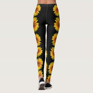 Yellow Sunflower Black Leggings