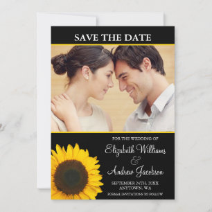Yellow Sunflower Black Photo Save the Date