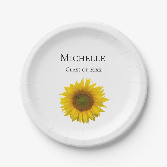 Yellow Sunflower Bloom Country Graduation Party Paper Plate (Front)