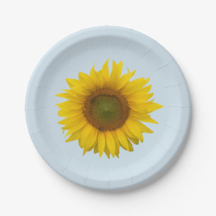 Yellow Sunflower Bloom Floral Country Blue Paper Plate