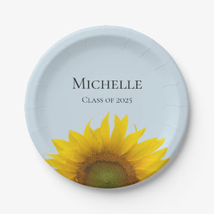Yellow Sunflower Bloom Floral Graduation Party Paper Plate