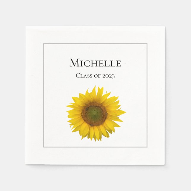 Yellow Sunflower Bloom Graduation Party Napkin (Front)