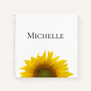 Yellow Sunflower Bloom Monogram Cute Blue Notebook