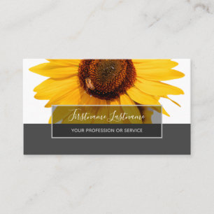 Yellow sunflower blossom elegant grey rectangle business card