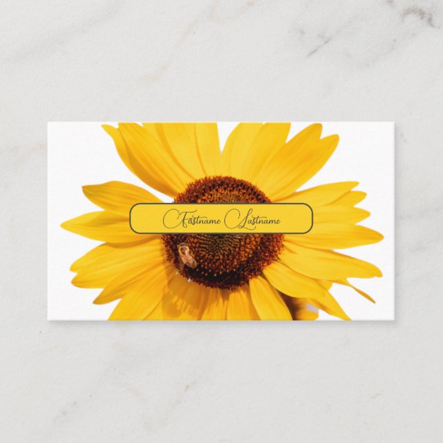 Yellow sunflower blossom elegant grey rectangle business card (Front)