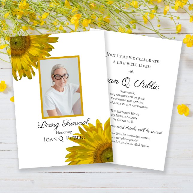 Yellow Sunflower Blossoms Living Funeral Party Invitation (Creator Uploaded)