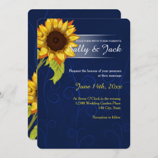 Yellow sunflower/blue background wedding invitation