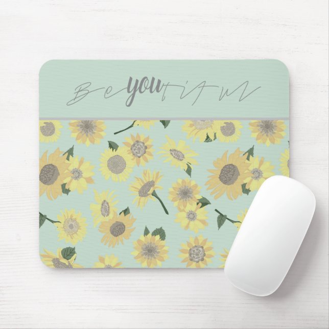 Yellow Sunflower Blue Be You Floral Pattern Mouse Mat (With Mouse)