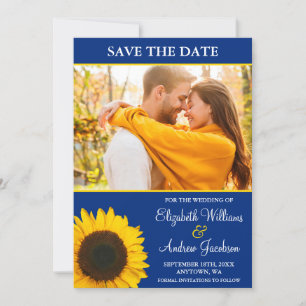 Yellow Sunflower Blue Photo Save the Date
