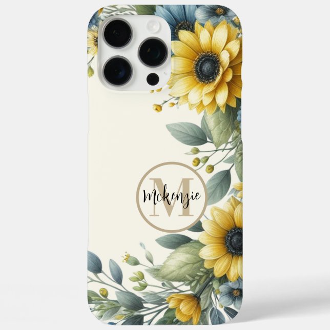 Yellow Sunflower Boho Bohemian Monogram Case-Mate iPhone Case (Back)