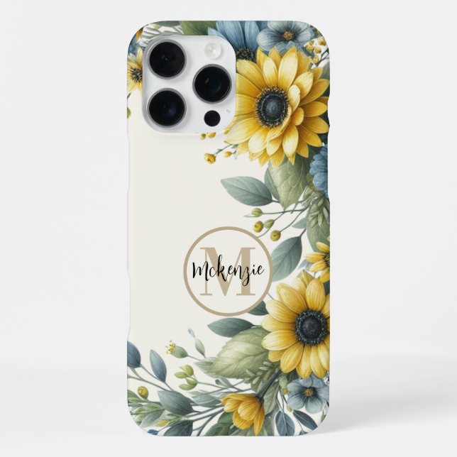 Yellow Sunflower Boho Bohemian Monogram iPhone Case (Back)