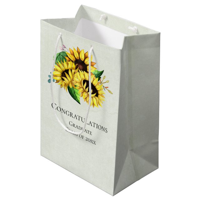 Yellow Sunflower Bouquet Congratulations Medium Gift Bag (Front Angled)
