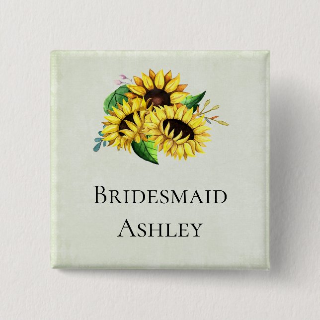 Yellow Sunflower Bouquet in Watercolor 15 Cm Square Badge (Front)