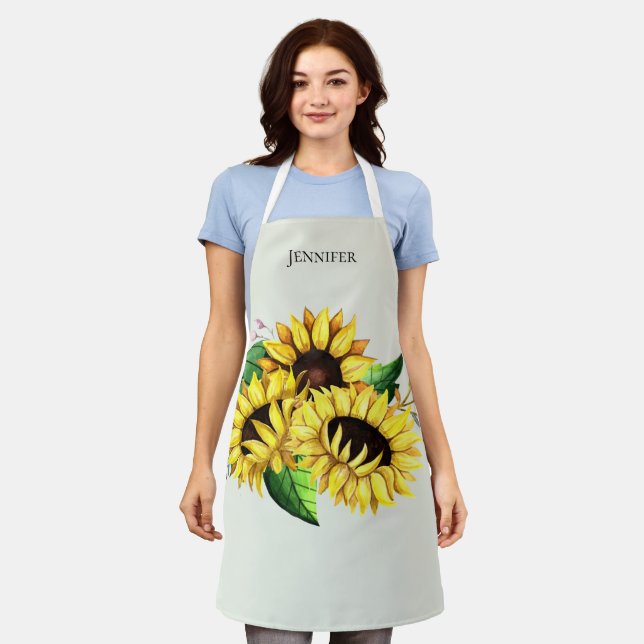 Yellow Sunflower Bouquet in Watercolor Apron (Worn)