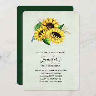 Yellow Sunflower Bouquet in Watercolor Birthday Invitation
