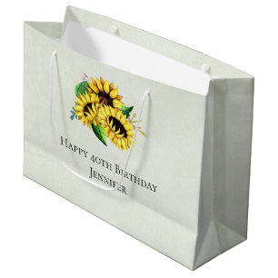 Yellow Sunflower Bouquet in Watercolor Birthday Large Gift Bag