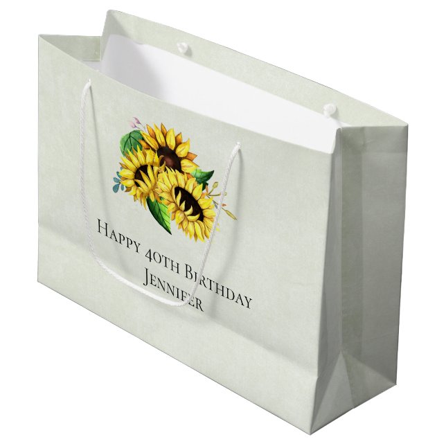 Yellow Sunflower Bouquet in Watercolor Birthday Large Gift Bag (Front Angled)